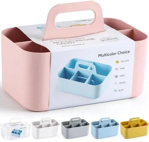 Portable 5-Compartment Storage Caddy with Handle – Versatile Plastic Organizer for Home, Office, or Travel