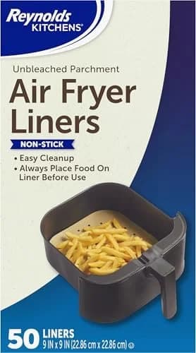 Disposable Unbleached Parchment Air Fryer Liners, 50 Count - Pre-Cut 9x9 Inch Sheets