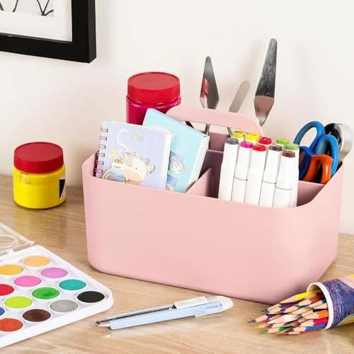 Portable 5-Compartment Storage Caddy with Handle – Versatile Plastic Organizer for Home, Office, or Travel