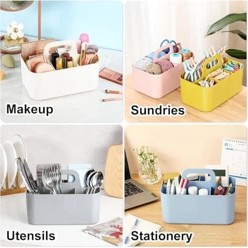 Portable 5-Compartment Storage Caddy with Handle – Versatile Plastic Organizer for Home, Office, or Travel