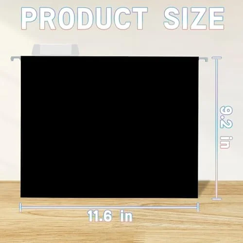 Black Letter Size Hanging File Folders (25-Pack) – Adjustable Tabs for Bulky Files