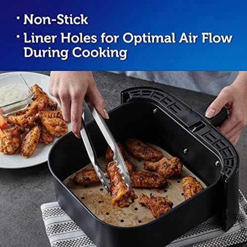 Disposable Unbleached Parchment Air Fryer Liners, 50 Count - Pre-Cut 9x9 Inch Sheets