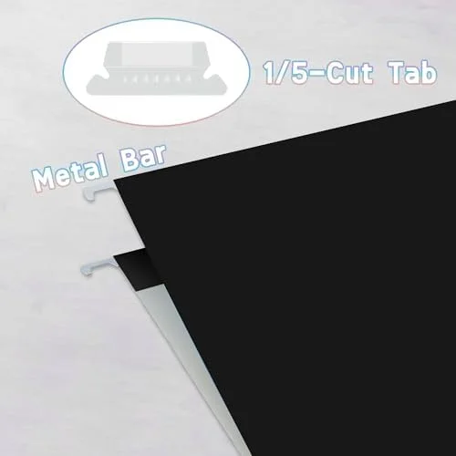 Black Letter Size Hanging File Folders (25-Pack) – Adjustable Tabs for Bulky Files