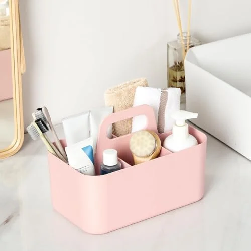 Portable 5-Compartment Storage Caddy with Handle – Versatile Plastic Organizer for Home, Office, or Travel